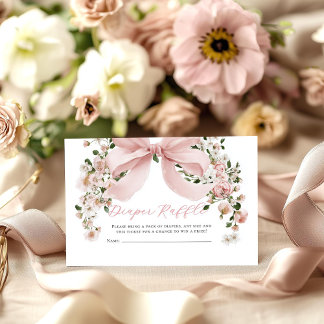 Roze Strik Bloem Meisje Baby Shower Luier Raffle Informatiekaartje