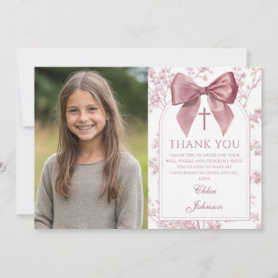 Roze strik bloem meisje bevestigingsfoto bedankkaart