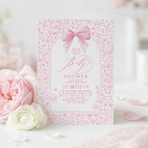 Roze strik bloem toile klassieke baby shower