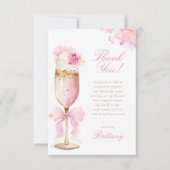 Roze Strik Bloemblaadjes Prosecco Bruidsmeisjesfee Bedankkaart (Voorkant)