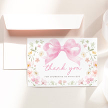 Roze strik bloemen babyshower dankjewel