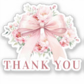 Roze strik bloemen Dank je Sticker (Voorkant)