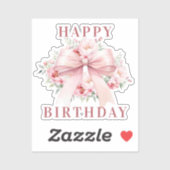 Roze strik bloemen Happy Birthday Sticker (Vel)