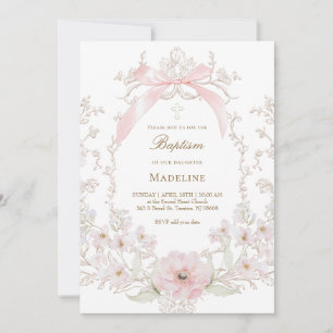 roze strik bloemen kader Doop Kaart