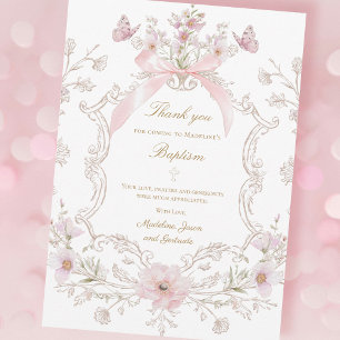 roze strik bloemen kam Dank je kaart