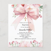 Roze strik bloemen meisje Doop uitnodiging (Voorkant)