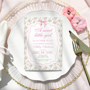 Roze strik Bloemen Sweet Little Girl Baby shower Kaart