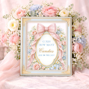 Roze Strik Bloemige Baby Raad Hoeveel Snoepjes Poster
