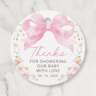 Roze Strik Bloemige Baby Shower Dank Je Favor Bedankjes Labels