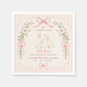 Roze Strik Bloemige Dwaze Gans Meisje Baby Shower Servet