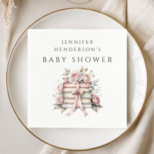 Roze Strik Boekenstapel Baby Shower Servet