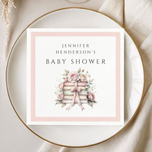 Roze Strik Boekstapel Baby Shower Servet