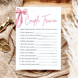 Roze Strik Bowel Koppel Trivia Bruiloft Spel Kaart