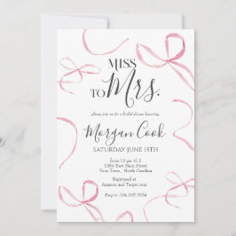 Roze strik bruids douche uitnodiging, miss aan mrs kaart