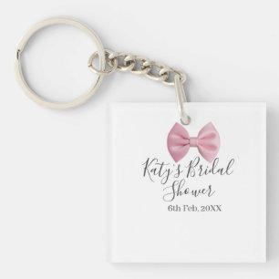 Roze strik bruidsdouche naam datum pastel stijlvol sleutelhanger
