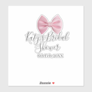 Roze strik bruidsdouche naam datum pastel stijlvol sticker
