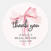 Roze Strik Bruiloft Feest Bedankt Ronde Sticker (Voorkant)