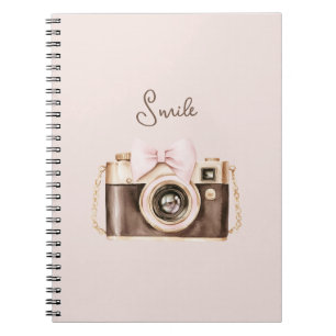Roze Strik Bruine Camera Lach Notitieboek