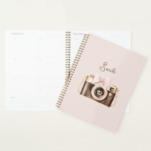 Roze Strik Bruine Camera Lach Planner