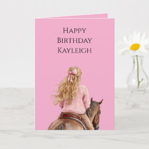 Roze Strik Bruine Paard Meisje Verjaardag Kaart