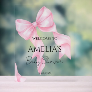 Roze Strik Coquette Baby Shower Welkom Acryl Bord
