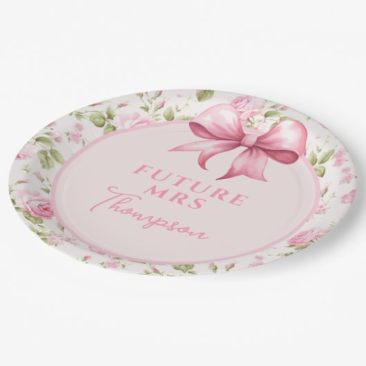 Roze Strik Coquette Bruiloft | Future Mrs Papieren Bordje (Gekanteld)