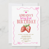Roze strik Coquette Gingham Berry eerste verjaarda Kaart (Voorkant)