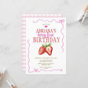 Roze strik Coquette Gingham Berry eerste verjaarda Kaart