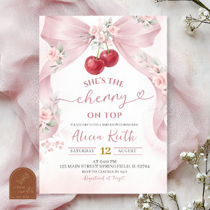 Roze Strik Coquette Kers op de Top Baby Shower Uit Kaart