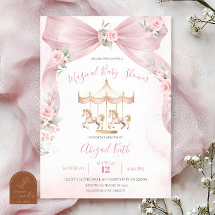 Roze Strik Coquette Magische Baby Shower Uitnodigi Kaart