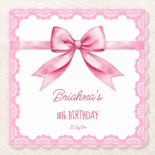 Roze strik coquette verjaardagsfeestje afgedrukt kartonnen onderzetters