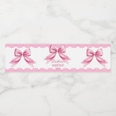 Roze strik coquette verjaardagsfeestje afgedrukt waterfles etiket (Enkel label)