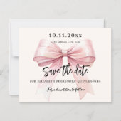 Roze strik crème Quinceanera Save the Date kaart (Voorkant)