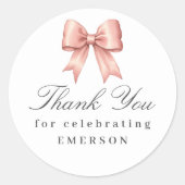Roze  strik dank u Baby shower Sticker (Voorkant)