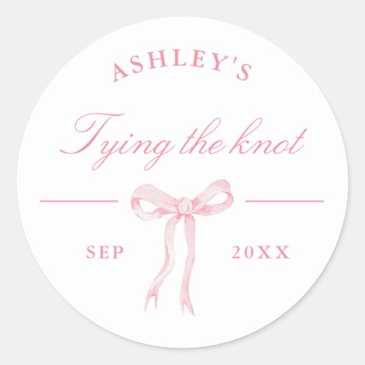 Roze strik die de knoopgunst bindt ronde sticker (Voorkant)