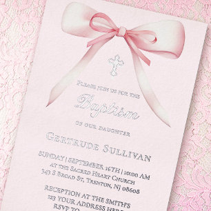 Roze strik doop folie uitnodiging