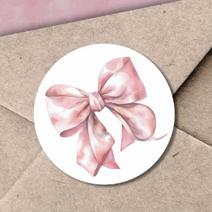 Roze Strik Eenvoudige Bruiloft of Baby Shower Ronde Sticker