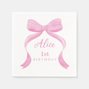 Roze strik eerste verjaardag servetten