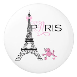 Roze Strik Eiffeltoren Parijs Frankrijk Poodle Chi Keramische Knop