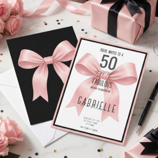Roze Strik Elegant 50 en Fantastische Verjaardag Kaart