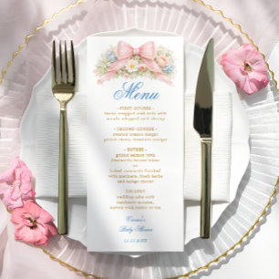 Roze Strik Elegante Coquette Bloemenkinderfeestje Menu
