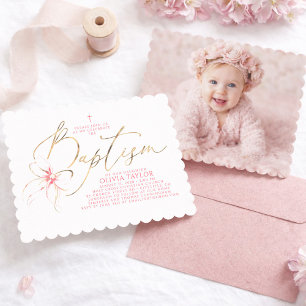 Roze Strik Elegante Meisje Doop FOTO Kaart
