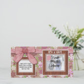 Roze strik en bloem Custom Photo Card Aankondiging (Staand voorkant)