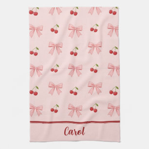 Roze strik en rode kers Coquette esthetiek Theedoek