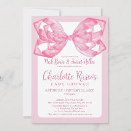Roze Strik en Zoete Hallo's Baby Shower Waterverf Kaart