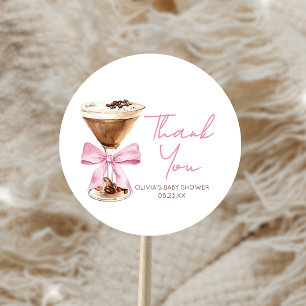 Roze strik Espresso Martini Baby Shower Ronde Sticker