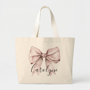 Roze strik esthetische coquette Gepersonaliseerde  Grote Tote Bag