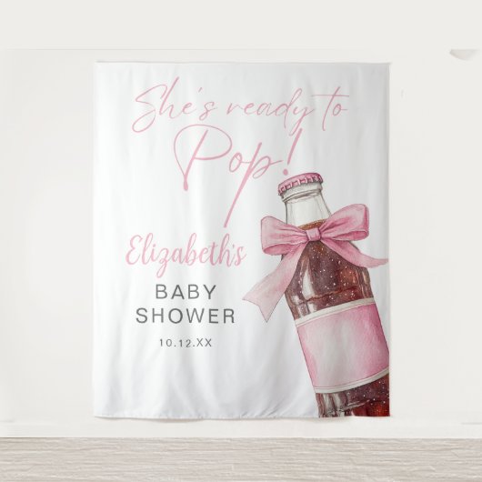 Roze Strik Fles Babyshower Fotobackdrop Wandkleed (Voorkant)