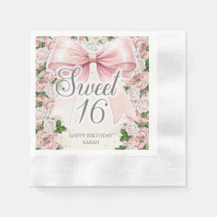 Roze strik Floral Coquette Sweet 16 Servet