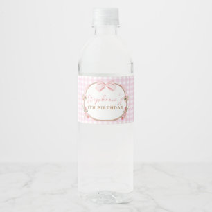 Roze Strik Florale Konijn Eerste Verjaardag Waterfles Etiket